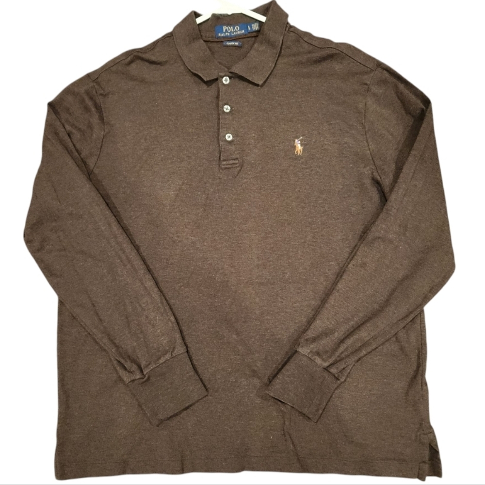 POLO RALPH LAUREN CLASSIC FIT BROWN COLLARD LONG SLEEVE SHIRT